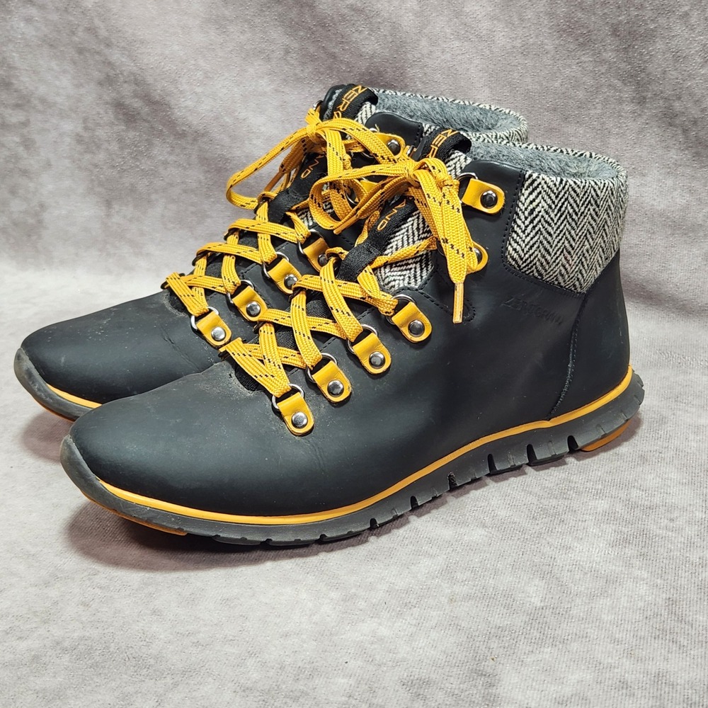 Cole Haan Zerogrand‎ Waterproof Hiking Boots Black Yellow Herringbone W04238 9B